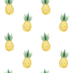 Seamless pattern. Watercolor pineapple fruit. Hand drawn summer illustration. Design for fabric, packaging, textile, cover, postcard, paper, stationery, scrapbooking, wrapping, clothes, cards