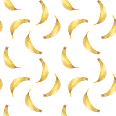 Seamless pattern. Watercolor banana fruit. Hand drawn summer illustration. Design for fabric, packaging, textile, cover, postcard, paper, stationery, scrapbooking, wrapping, clothes, cards, posters