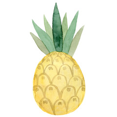Watercolor pineapple fruit. Hand drawn summer illustration. Design for fabric, packaging, textile, cover, postcard, paper, stationery, scrapbooking, wrapping, clothes, stickers, cards, posters, logo
