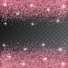 Vector shining pink confetti splash. Pink glitter border. Template for holiday designs, card, invitation, party, birthday, wedding, baby shower, bridal shower, save the date. Glitter confetti