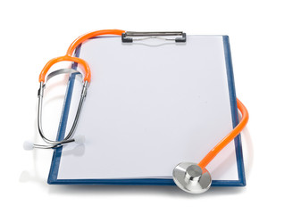 Orange Stethoscope over Clipboard