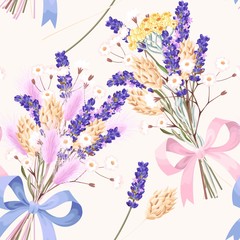 Pastel vector seamless pattern with dried flowers
