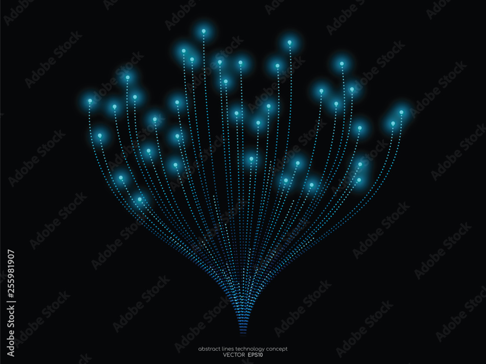 Poster vector abstract dots lines light blue and green colors on black background in concept technology, co