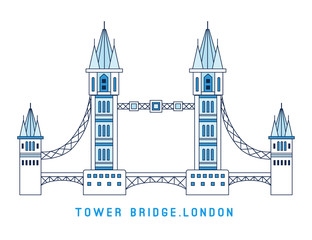 Obraz premium Line art Tower Bridge, England, symbol of London, European famous sight, vector illustration in flat style.