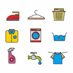 Set of laundry related vector illustration, laundry icons