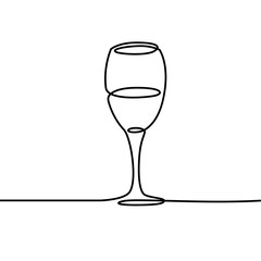 Continuous one line drawing of wine glass