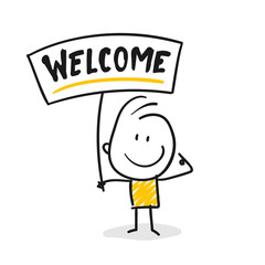 Strichfiguren / Strichmännchen: Welcome, Willkommen, Schild. (Nr. 353)	