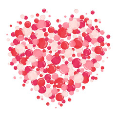 Vector shape confetti splash. Valentine's Day background congratulation card. Heart form of a lot bubbles on a white background.