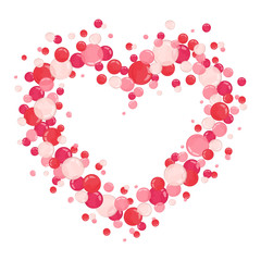 Vector shape confetti splash. Valentine's Day background congratulation card. Heart form of a lot bubbles on a white background.