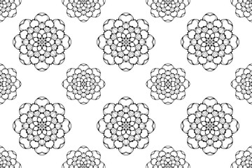 Seamless pattern of artistic mandala design on white background