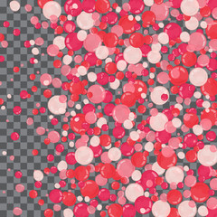 Bubbles confetti splash on transparent background. Magic vector waves with particles isolated on black background. Bubbles form stardust. 