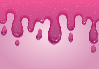 Glitter slime dripping on pink background. Glossy texture with girly colors of pink. Vector illustration. 