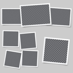 Set of square vector photo frames. Set of square and rectangular vector photo frames. Vertical and horizontal template photo design.