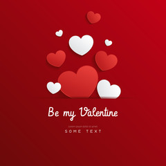 Vector shape confetti splash. Valentine's Day background congratulation card. Paper cut hearts. Card with paper art hearts 