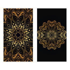 Luxury Vintage Invitation Or Wedding Card. Vector Illustatration. The Front And Rear Side. Gold on black color