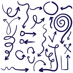 Doodle set of pencil drawing objects. Hand drawn abstract grunge arrows. Vector abstract arrows for design use