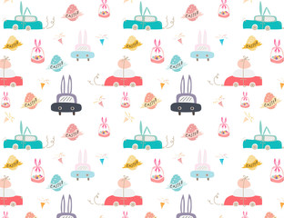 Happy easter pattern background, Cute easter pattern for kids, Vector illustration.