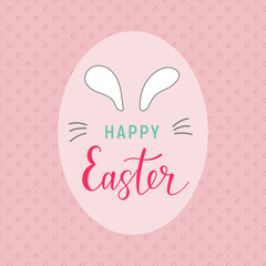 Postcard happy easter text calligraphy.Brush lettering-composition-bunny-of holiday poster.