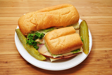 Ham & Chicken Deli Sandwich Served with Pickles