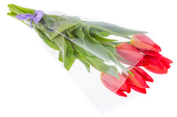 Bouquet of beautiful fresh tulips on white background