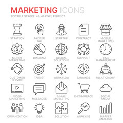 Collection of marketing line icons. 48x48 Pixel Perfect. Editable stroke