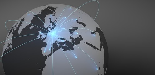 Shipments to the whole world from Germany. Image of the world with illuminated connections. © Negro Elkha
