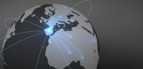 Envíos a todo el mundo desde España. Imágen del mundo con conexiones iluminadas. © Negro Elkha
