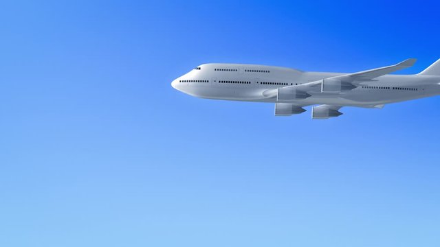 Airplane flight blue sky background