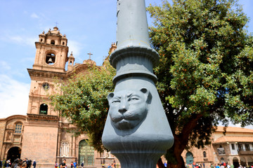 Puma Face on the Lamp Post at the Historic Center of Cusco, Peru, South America