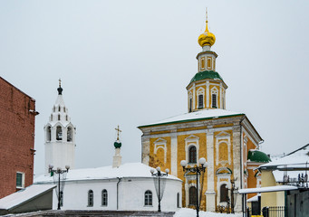 Fototapeta na wymiar Khram Georgiya Pobedonostsa Church ocvered by snow, Vladimir, Russia