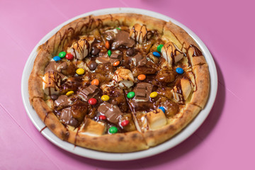 Delicious pizza with chocolate