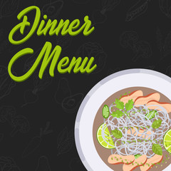 Menu concept. Dinner menu. Soup in flat style. Vector illustration.
