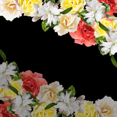 Beautiful floral background of roses and Apple blossom