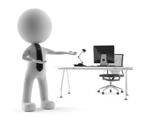 Wir stellen ein, Chef zeigt auf neuen B&uuml;ro Arbeitsplatz