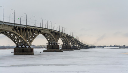 Frozen Saratov Bridge, Saratov, Russia.