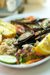 Seafood lunch. Traditional Mediterranean dish. Selective focus.