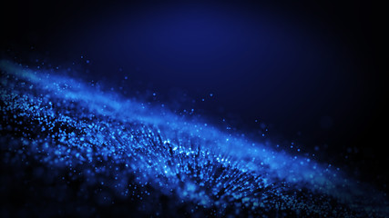 Blue Particles textured abstract particle network, science, technology motion background. Depth of field settings. 