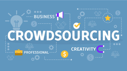 Crowdsourcing concept. Global team sharing idea in