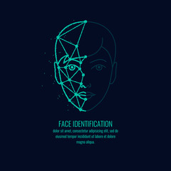 Biometric identifier of a person. Face Identication illustration