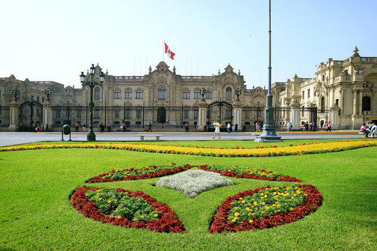 The Government Palace or the House of Pizarro on Plaza Mayor of Lima, Peru, South America