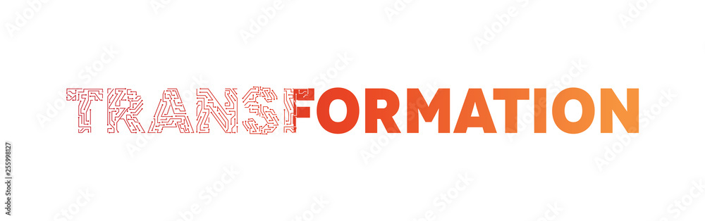 Fototapete transformation text typography red and orange colour, technology and digital abstract dot connection