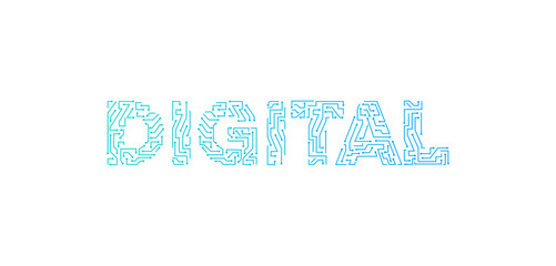 Digital text typography green and blue colour, Technology and digital abstract dot connection vector logo. (sign, symbol, icon, design element). Technology design - Vector
