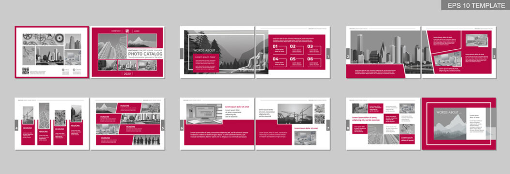 Brochure creative design. Multipurpose template with cover, back and inside pages. Trendy minimalist flat geometric design. Horizontal landscape a4 format.
