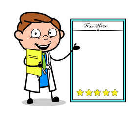 Happy Cartoon Doctor Showing a Empty star ratings Board Vector