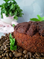 chocolate cake with mint, coffee and chocolate
