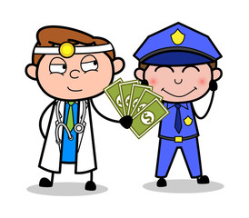 Cartoon Doctor Giving Bribe to a Policeman Vector Concept