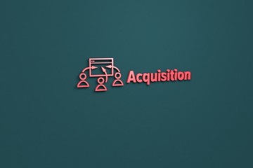 Illustration of Acquisition with red text on blue background