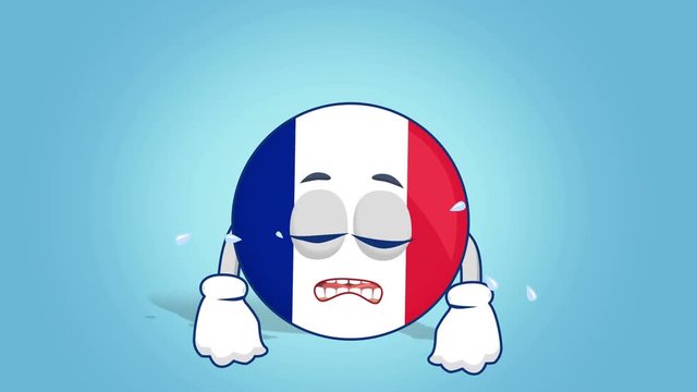 Cartoon Icon Flag France Cry with Face Animation with Alpha Matte