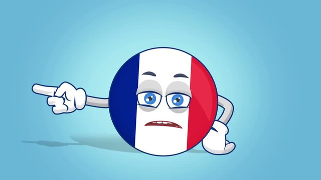 Cartoon Icon Flag France Unhappy Left Pointer with Face Animation with Alpha Matte