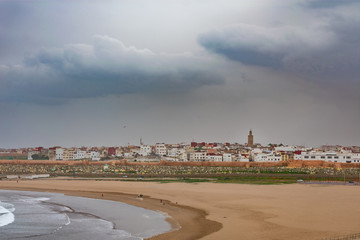 Beach on the Atlantic Ocean in Rabat Morocco during a Dark Day before Rain